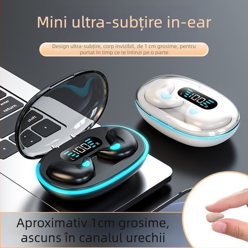 Căști Bluetooth mini, ultra-subțiri, in-ear, Bluetooth 5.0, rază de 10 m, stereo pentru apeluri, rezistente la apă