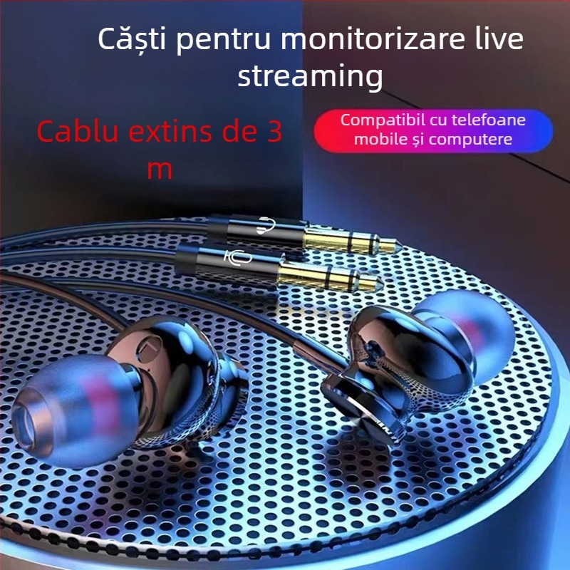 Căști in-ear cu fir, microfon, cablu de 3 m, conector 3,5 mm, 32 Ω, interval de frecvență 20 Hz-20 kHz