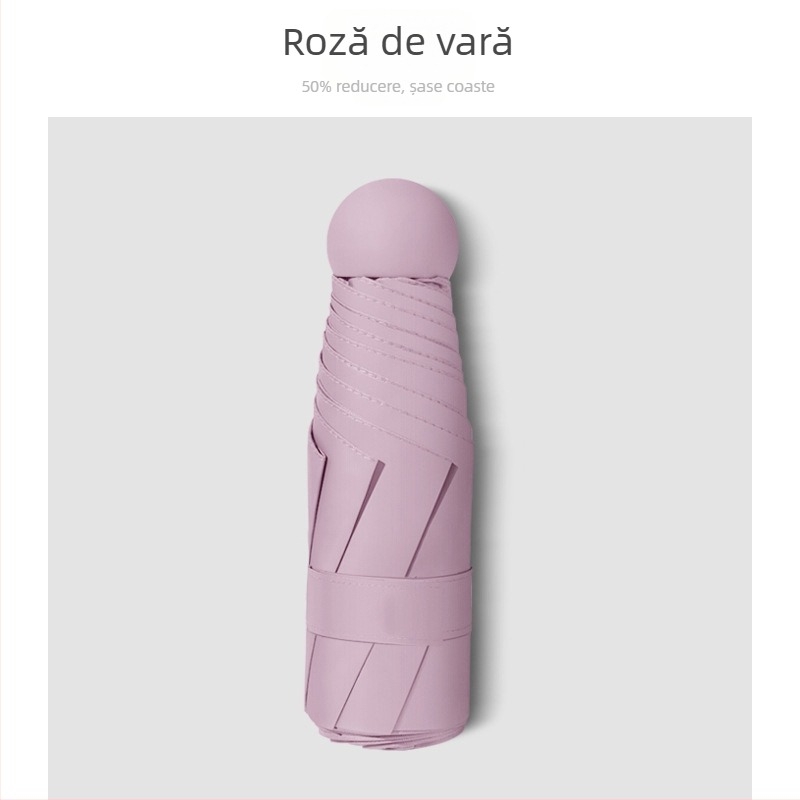 Umbrelă pliantă cu cinci segmente, protecție UV UPF50+, 6 bețe din fibre, tijă din oțel, deschidere manuală