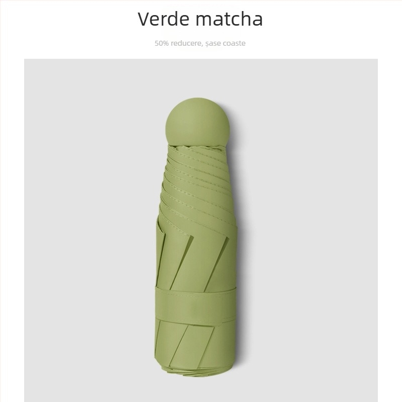 Umbrelă pliantă cu cinci segmente, protecție UV UPF50+, 6 bețe din fibre, tijă din oțel, deschidere manuală