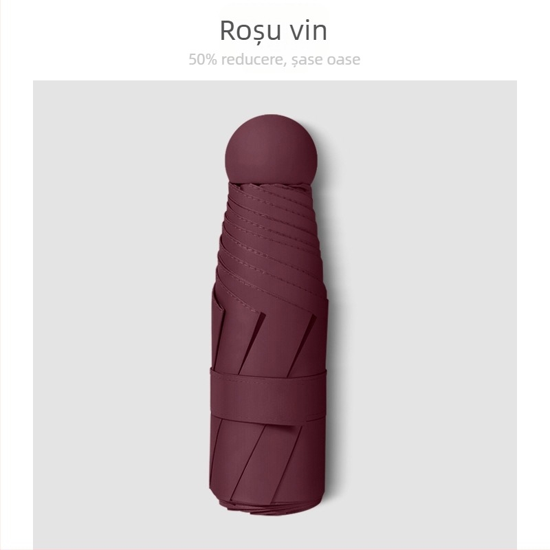 Umbrelă pliantă cu cinci segmente, protecție UV UPF50+, 6 bețe din fibre, tijă din oțel, deschidere manuală