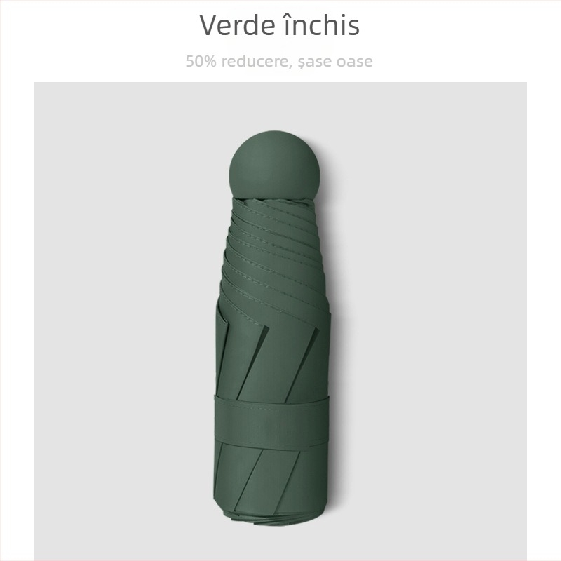 Umbrelă pliantă cu cinci segmente, protecție UV UPF50+, 6 bețe din fibre, tijă din oțel, deschidere manuală