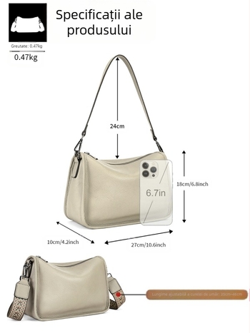 Marunte geantă din piele naturală pentru femei crossbody, stil business, formă orizontală pătrată, fermoar, buzunar pentru telefon