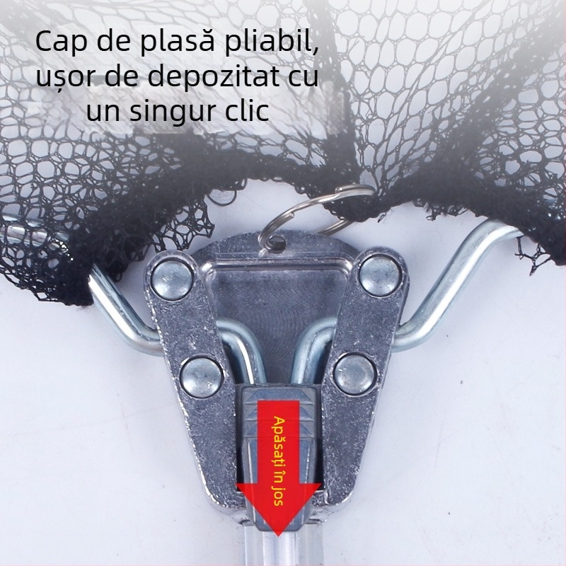 Plasă de pescuit din aliaj de aluminiu, triunghiulară integrată, plasă telescopică pliabilă de mână, cu ochi fin, diametrul gurii 40 cm, adâncime 30 cm, retractabilă