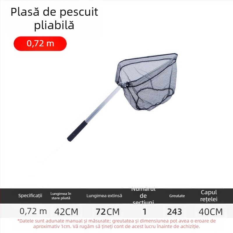 Plasă de pescuit din aliaj de aluminiu, triunghiulară integrată, plasă telescopică pliabilă de mână, cu ochi fin, diametrul gurii 40 cm, adâncime 30 cm, retractabilă