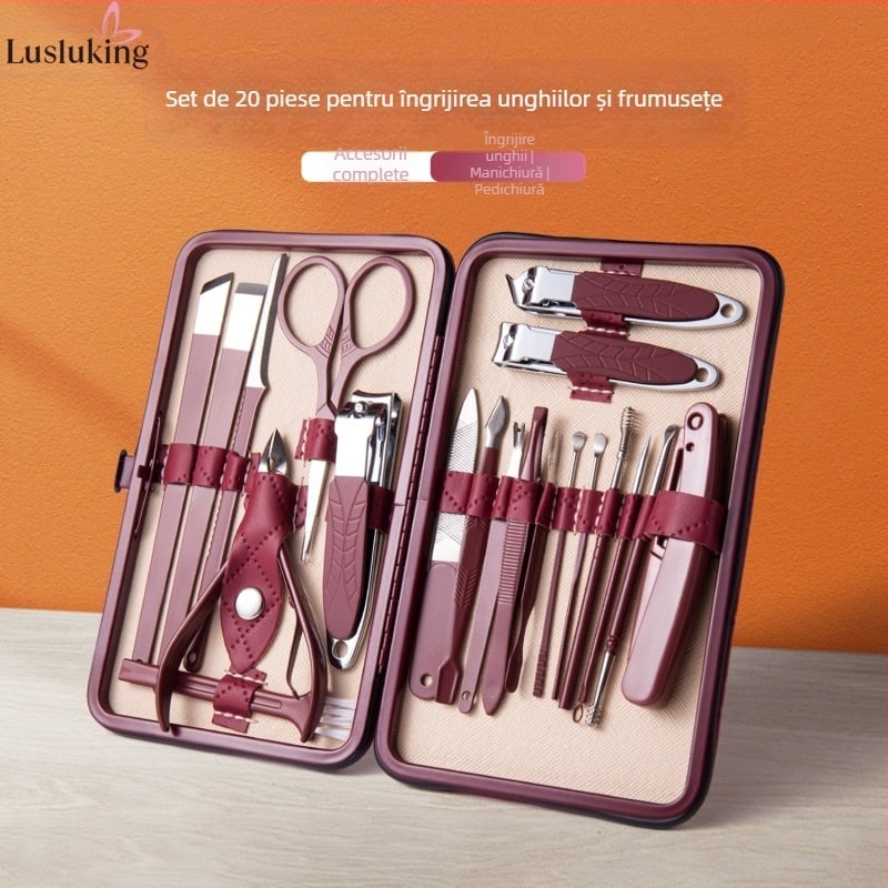 Set de tăiat unghii – oțel inoxidabil și oțel cu conținut de carbon; pilă pentru îndepărtarea pielii moarte; pilă pentru netezirea suprafeței unghiei; set de instrumente pentru tăierea unghiilor; Lusluking