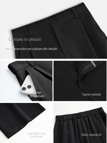 Șorturi de vară din chiffon, talie înaltă, croială în A și picioare largi, amestec poliester-spandex, ușoare