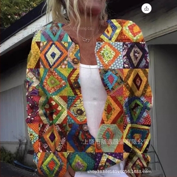 Cardigan cu imprimare digitală 3D pe poliester, guler rotund, mâneci lungi, stil casual (Toamnă 2024)