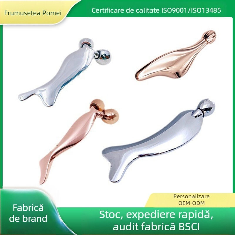 Roler metal pentru ochi – masaj facial cu gua sha, tip roller, aliaj de zinc, ioni negativi, pentru uz casnic