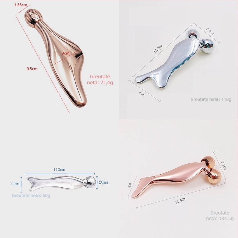 Roler metal pentru ochi – masaj facial cu gua sha, tip roller, aliaj de zinc, ioni negativi, pentru uz casnic