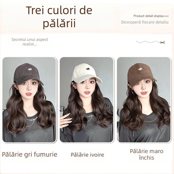 Perucă cu coadă și pălărie brodată cu vulpe, design unic, fibră sintetică rezistentă la temperatură, cu valuri mari, necolorabilă și nepersp, potrivită pentru toate formele feței