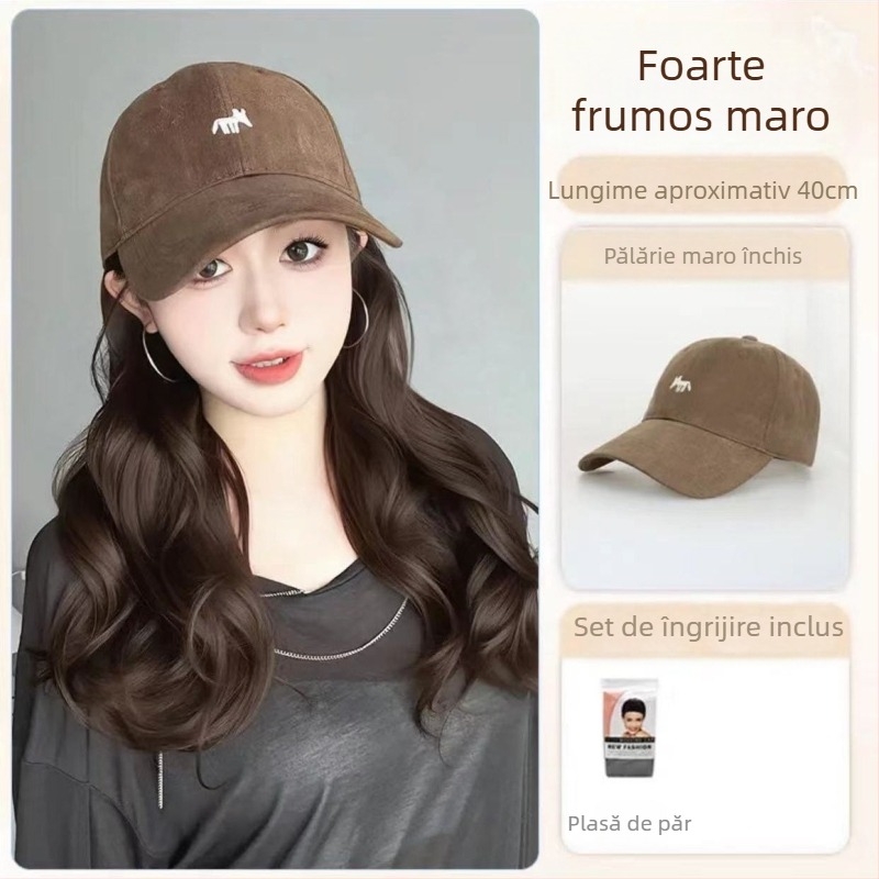 Perucă cu coadă și pălărie brodată cu vulpe, design unic, fibră sintetică rezistentă la temperatură, cu valuri mari, necolorabilă și nepersp, potrivită pentru toate formele feței