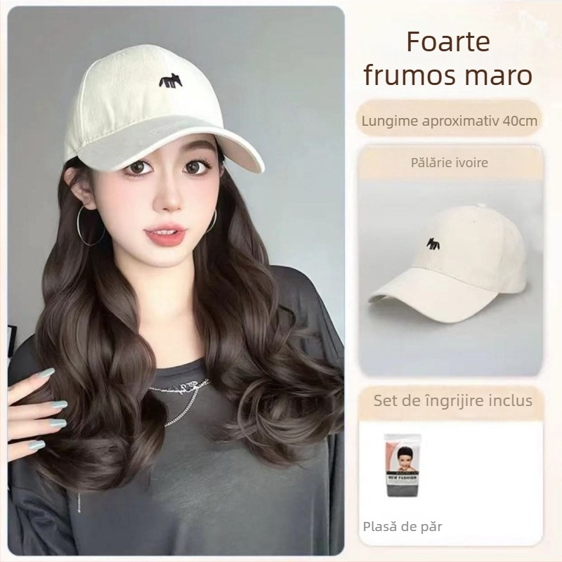 Perucă cu coadă și pălărie brodată cu vulpe, design unic, fibră sintetică rezistentă la temperatură, cu valuri mari, necolorabilă și nepersp, potrivită pentru toate formele feței