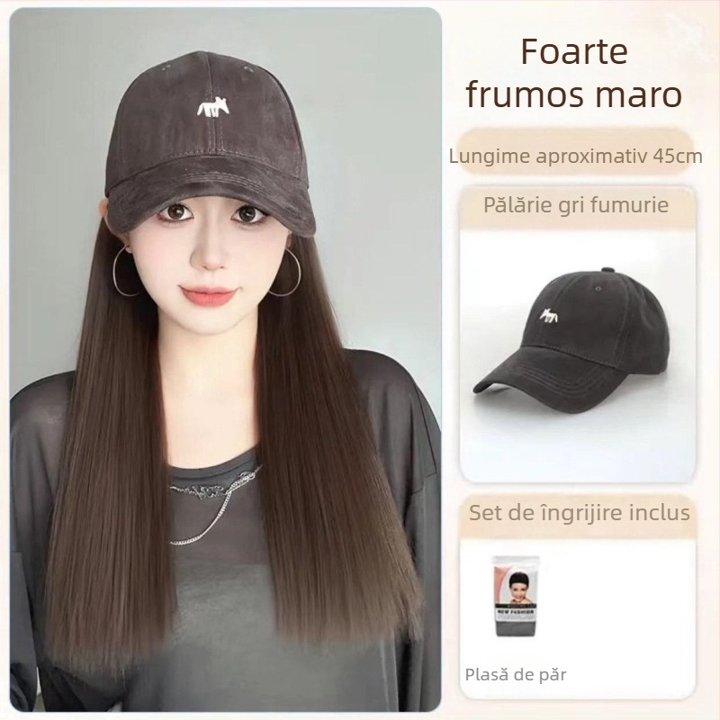 Perucă cu coadă și pălărie brodată cu vulpe, design unic, fibră sintetică rezistentă la temperatură, cu valuri mari, necolorabilă și nepersp, potrivită pentru toate formele feței