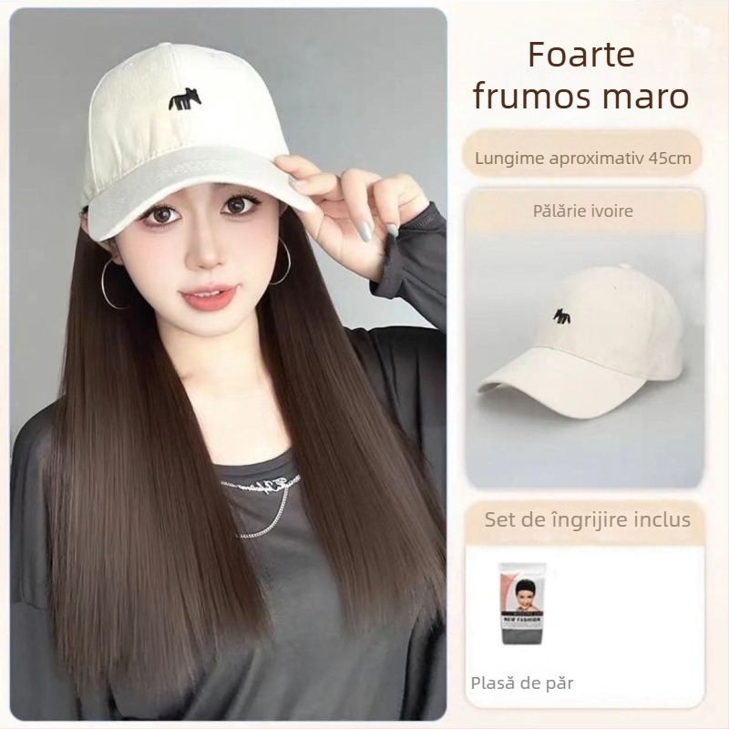 Perucă cu coadă și pălărie brodată cu vulpe, design unic, fibră sintetică rezistentă la temperatură, cu valuri mari, necolorabilă și nepersp, potrivită pentru toate formele feței