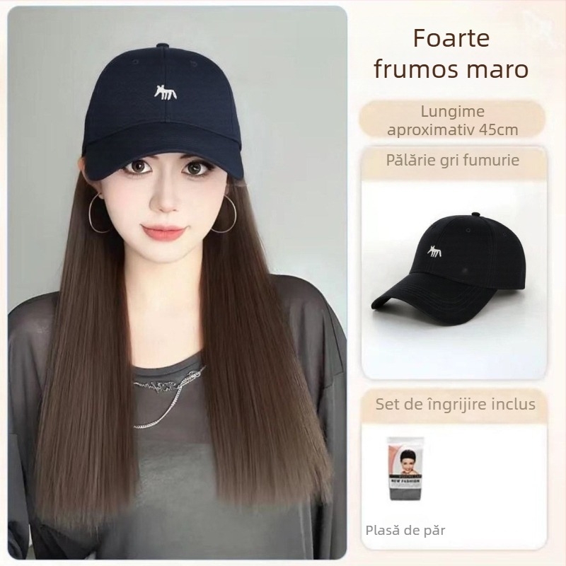 Perucă cu coadă și pălărie brodată cu vulpe, design unic, fibră sintetică rezistentă la temperatură, cu valuri mari, necolorabilă și nepersp, potrivită pentru toate formele feței