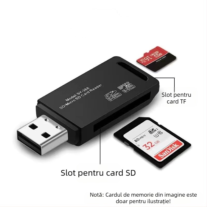 Cititor de carduri USB 6 în 1 – citire rapidă, suport SD/TF, compatibil USB-C/Android, pentru PC