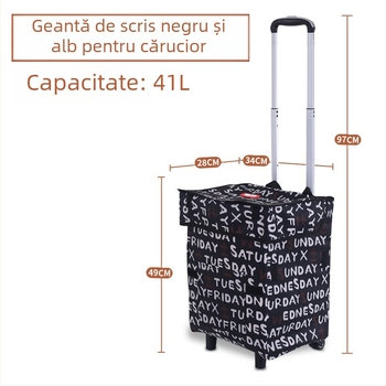 Căruță pliabilă pentru bagaje și cumpărături, cu patru roți, ușoară, portabilă, cu logo imprimat
