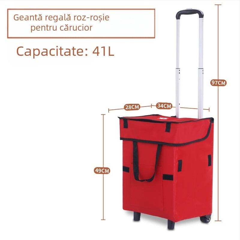 Căruță pliabilă pentru bagaje și cumpărături, cu patru roți, ușoară, portabilă, cu logo imprimat