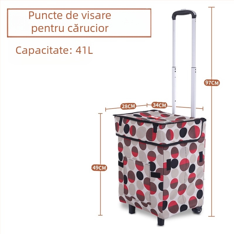 Căruță pliabilă pentru bagaje și cumpărături, cu patru roți, ușoară, portabilă, cu logo imprimat