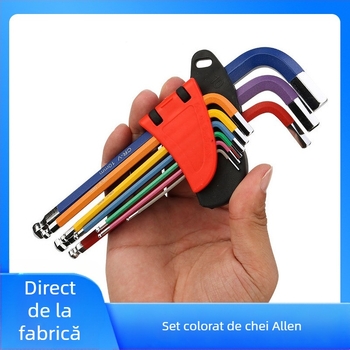 Set de 9 chei Allen cu cap de bilă, pliabile, din oțel crom-vanadiu, hexagon interior