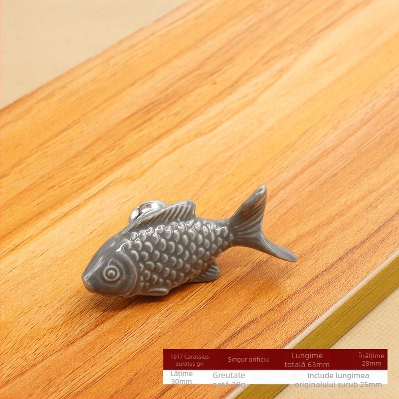 Mâner ceramic pentru ușa de dulap, cu gaură unică, model 1017 Grass Carp, glazură colorată, stil modern minimalist