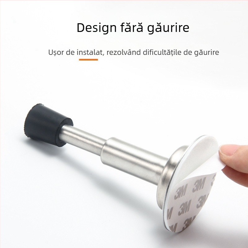 Stopper de ușă din oțel inoxidabil, montat pe perete, anti-coliziune, vârf din cauciuc îngroșat, modelul 008, finisaj lustruit