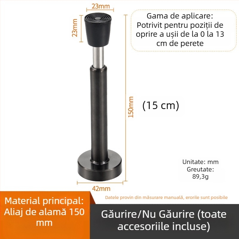 Stopper de ușă din oțel inoxidabil, montat pe perete, anti-coliziune, vârf din cauciuc îngroșat, modelul 008, finisaj lustruit
