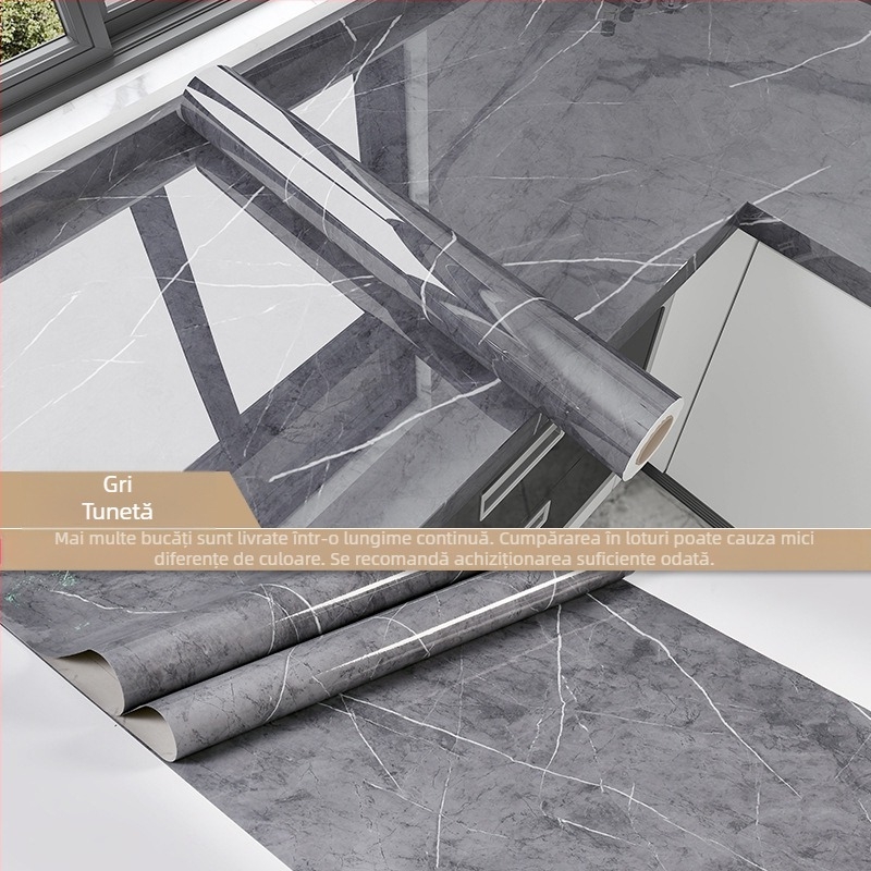 Sticker de perete bucătărie, marmură cu folie de aluminiu, PET, rezistent la apă, rezistent la ulei, anti-mucegai, 1 bucată, design modern plat