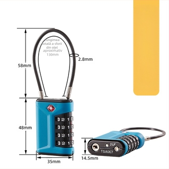 Lacăt mecanic pentru bagaje și dulapuri, model 22029, brand Simply, corp metalic, grosime tijă încuietor 3 mm, pentru genți, rucsacuri și dulapuri de depozitare de călătorie