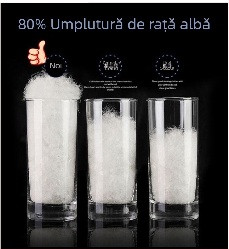 Geacă de puf cu umplutură din puf de rață alb; pufozitate 550; grosime; stil coreean; imprimeu camuflaj