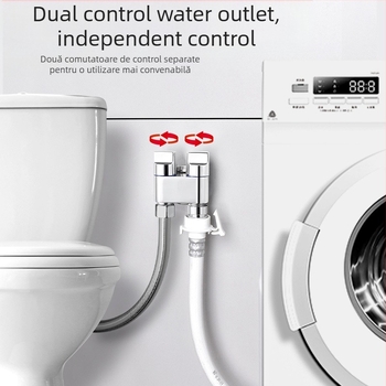 Robinet pentru toaletă din cupru, model 1 intrare / 2 ieșiri, finisaj electroplacat, montaj rotativ, temperatură de lucru 100°C