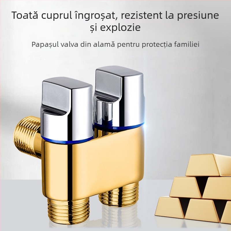 Robinet pentru toaletă din cupru, model 1 intrare / 2 ieșiri, finisaj electroplacat, montaj rotativ, temperatură de lucru 100°C