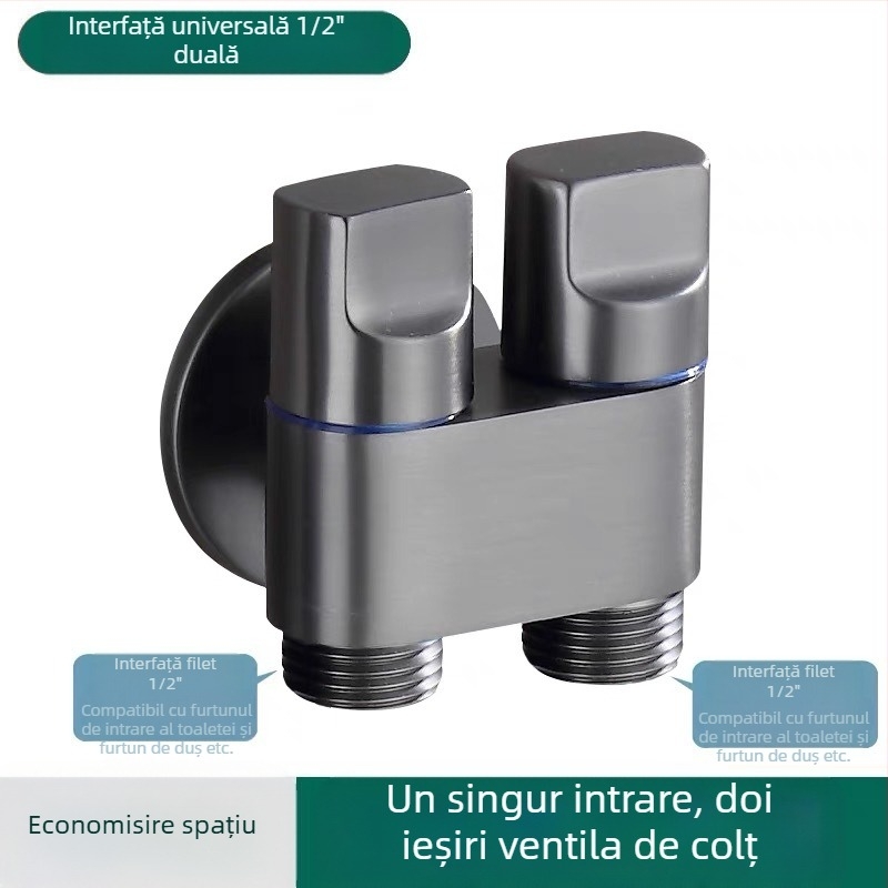 Robinet pentru toaletă din cupru, model 1 intrare / 2 ieșiri, finisaj electroplacat, montaj rotativ, temperatură de lucru 100°C