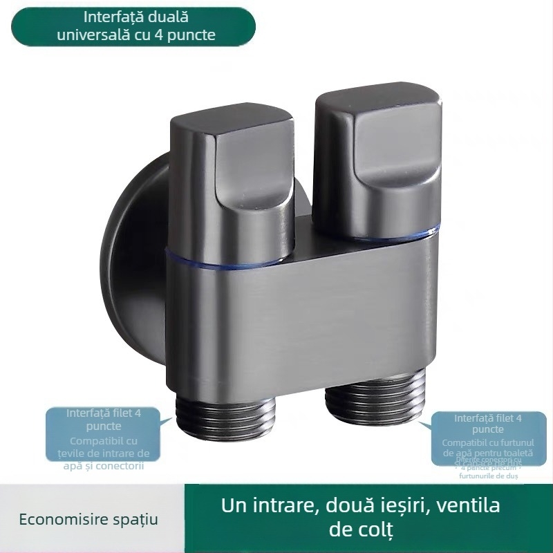 Robinet pentru toaletă din cupru, model 1 intrare / 2 ieșiri, finisaj electroplacat, montaj rotativ, temperatură de lucru 100°C