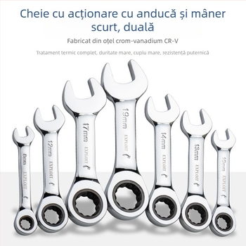 Cheie ratchet cu mâner scurt, oțel crom-vanadiu lustruit, greutate 0,3