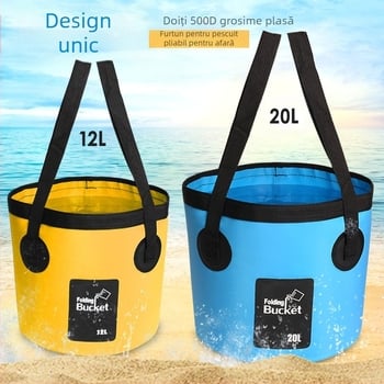 Găleată de apă pliabilă pentru exterior, ușoară din PVC pentru spălat mașina și pescuit, capacitate 12L/20L, țesătură impermeabilă, posibilitate de logo personalizat