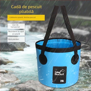 Găleată de apă pliabilă pentru exterior, ușoară din PVC pentru spălat mașina și pescuit, capacitate 12L/20L, țesătură impermeabilă, posibilitate de logo personalizat