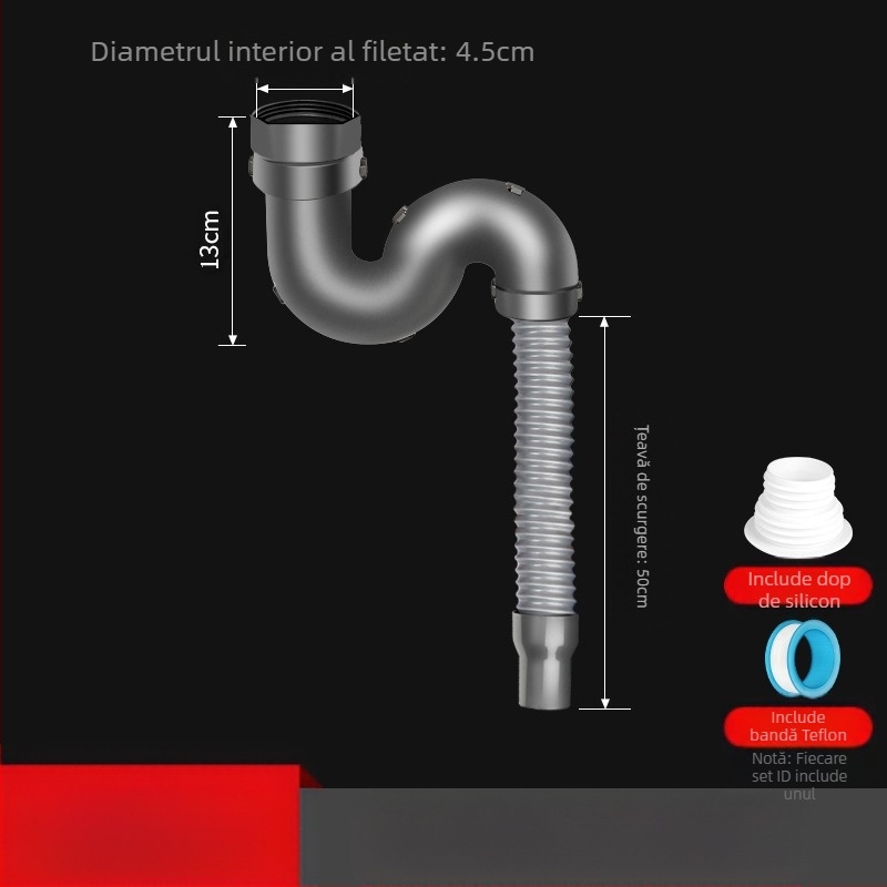 Win the bully Set de drenaj pentru chiuveta de bucătărie cu două cuve – Modelul 10126, oțel inoxidabil 304 + plastic ABS, Stil modern minimalist