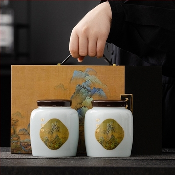 Recipient ceramic pentru ceai cu cutie de cadouri, finisaj mat, stil retro-lux, marcă Fang Li, personalizare cu logo, greutate 1,5 kg