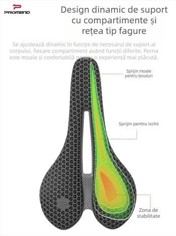 PROMEND Șa de bicicletă SD-585, arc din carbon imprimat 3D, suprafață din piele cu celule hexagonale, carcasă inferioară din nylon, pentru biciclete de munte
