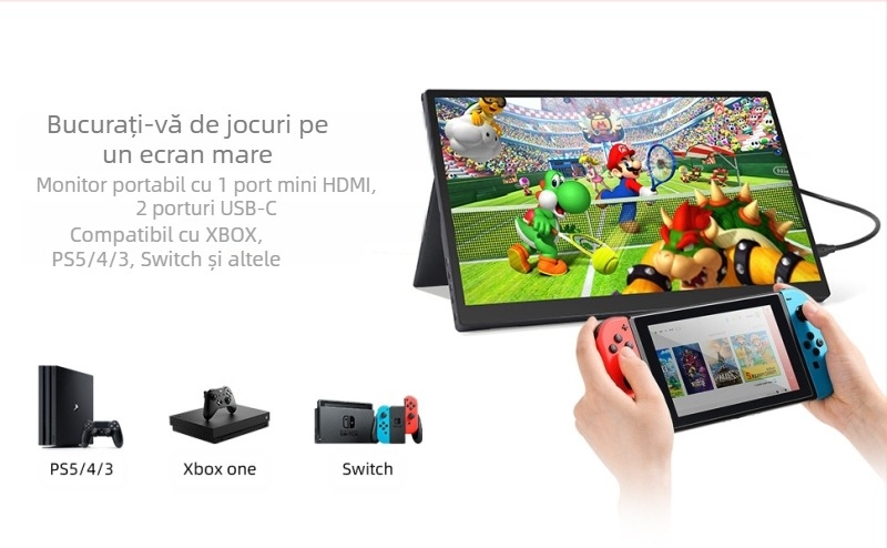 Monitor portabil de 15,6 inch, IPS, HDMI, pentru PS4, NS, XBOX și SWITCH