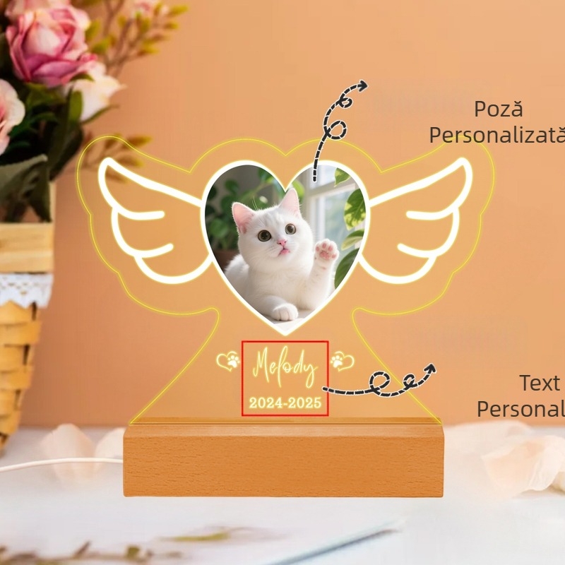 Lampă de noapte personalizată pentru animale de companie, din acril și lemn, cu fotografie a animalului — lampă creativă; Brand: Fuwei Friends; Stil: Creativ; Certificare: EU CE