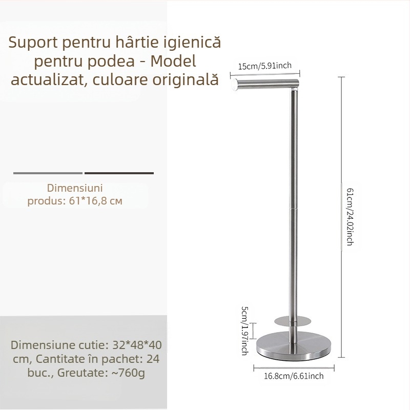 Suport pentru hârtie igienică din oțel inox, montat pe podea, formă circulară, stil modern minimalist, finisaj șlefuit și acoperire cu pulbere