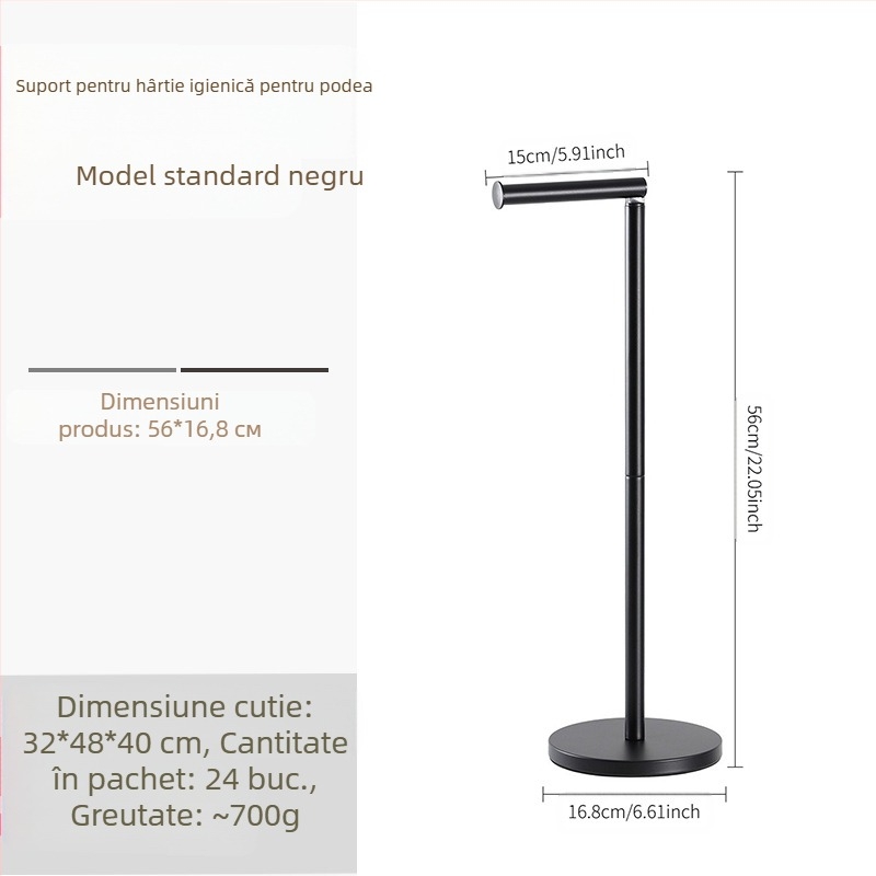 Suport pentru hârtie igienică din oțel inox, montat pe podea, formă circulară, stil modern minimalist, finisaj șlefuit și acoperire cu pulbere