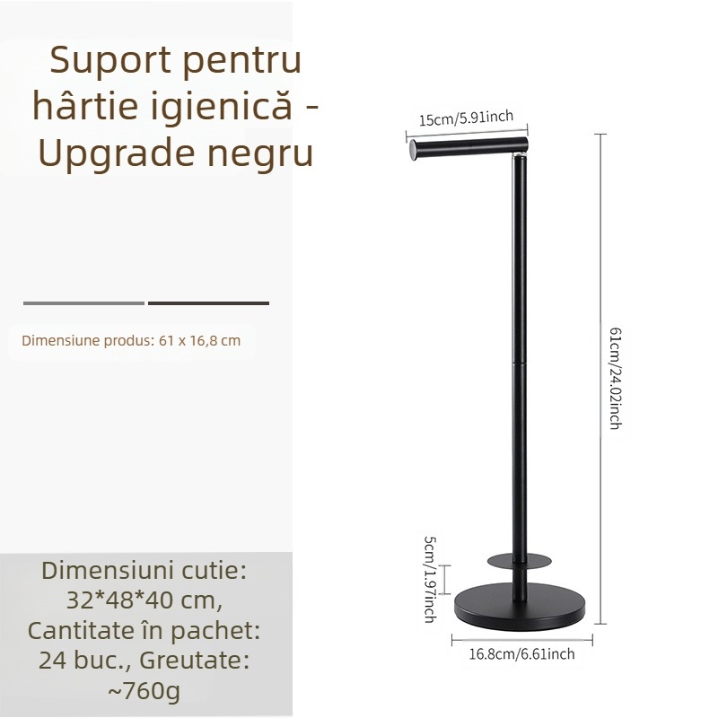Suport pentru hârtie igienică din oțel inox, montat pe podea, formă circulară, stil modern minimalist, finisaj șlefuit și acoperire cu pulbere