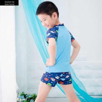 Costum de baie split pentru băieți, desen animat (Țesătură: nailon; 82% poliester; căptușeală poliester cu 8% spandex; vârsta 3–10 ani)