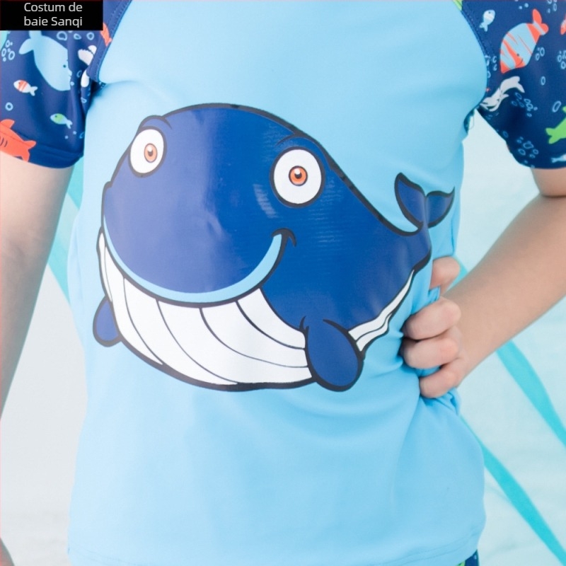 Costum de baie split pentru băieți, desen animat (Țesătură: nailon; 82% poliester; căptușeală poliester cu 8% spandex; vârsta 3–10 ani)