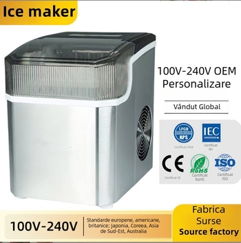 Mașină de gheață portabilă din oțel inoxidabil, complet automat; capacitate 1,5 L, tensiune 100-240V, putere 85W