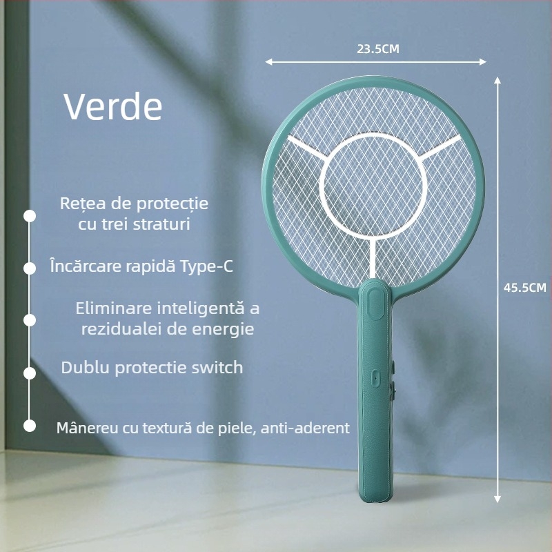 Le Xueer Lopată electrică pentru țânțari cu baterie încorporată, încărcare USB și LED, capacitatea bateriei 1001–1600 mAh, timp de încărcare 3–5 ore